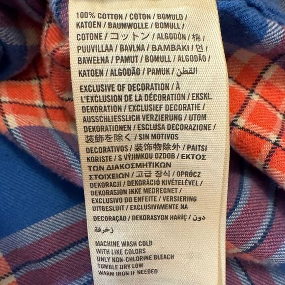 Hollister Kids Orange Blue Plaid Flannel Shirt Snap Button Long Sleeve M - Picture 6 of 10